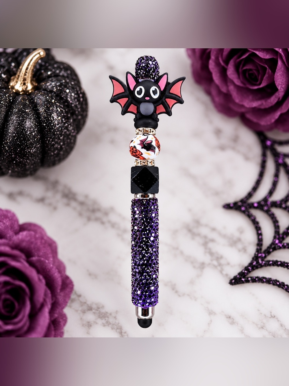 Bat Purple Rhinestone Stylus & Pen
